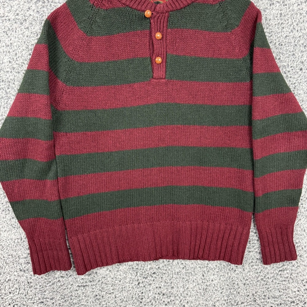 Boston Traders Sweater Mens XL Red Green Stripe Wool Blend Henley Mock Neck XL - Picture 6 of 11